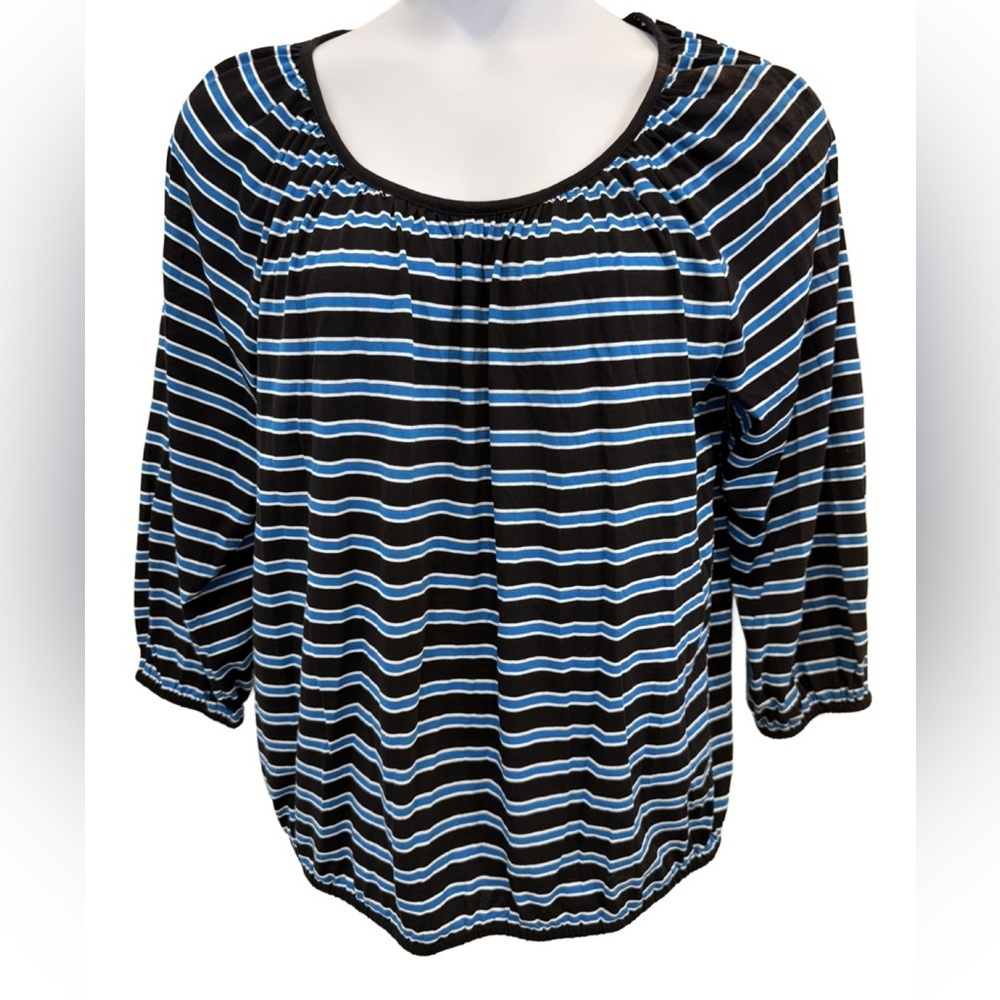 Michael Kors Black and Blue Striped Blouse